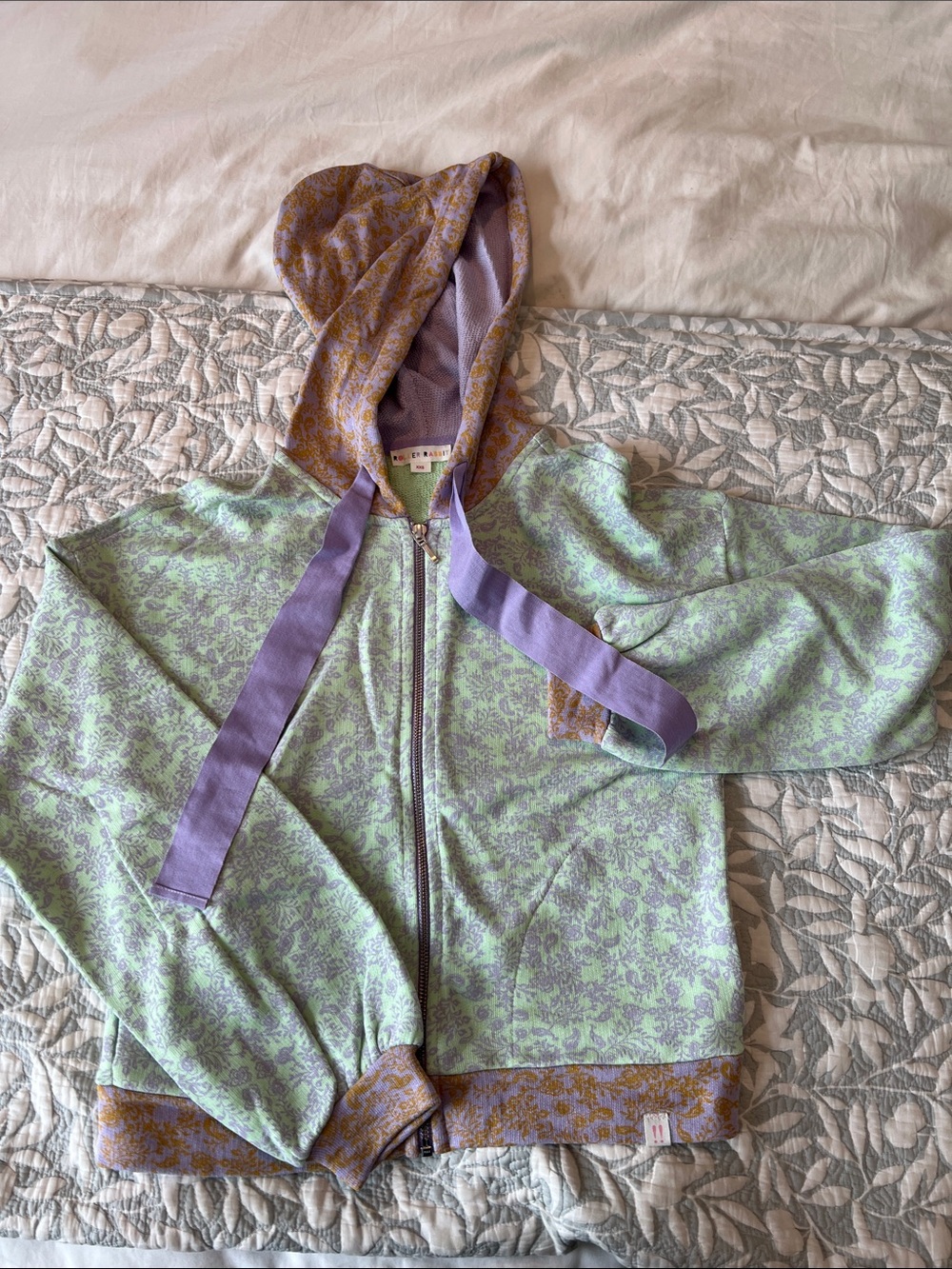 Roller Rabbit Mint & Lavender Floral Zip Hoodie Puffer NEVER WORN